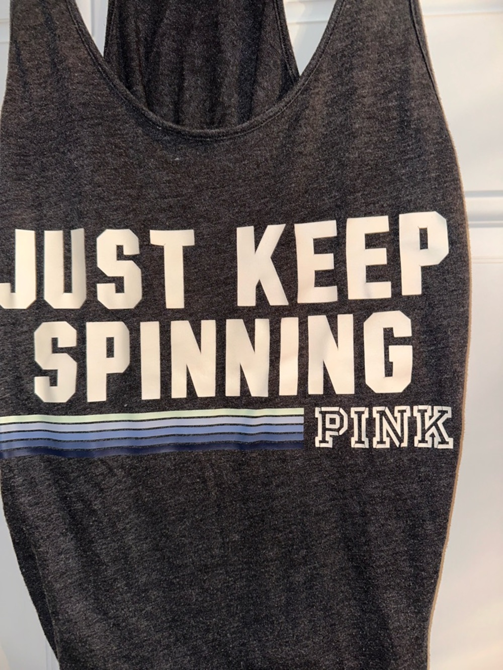 PINK Grey Racerback Tank - "Just Keep Spinning" - Picture 2 of 3
